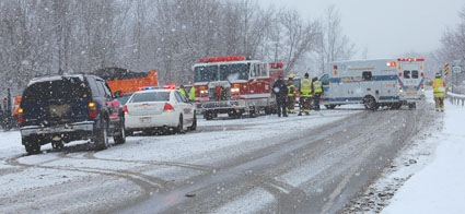 Snow plow crash sends three to hospital, slows Rt. 12B traffic