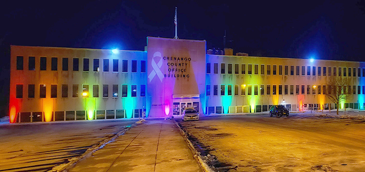 Chenango County Office Building Draped In Light To Honor Coronavirus Victims